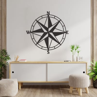 Wanddecoratie Windroos - Muurdecoratie Kompas - Muurdecoratie Hout - Wanddecoratie Hout - Muurdecoratie Woonkamer - Wanddecoratie Woonkamer - Wanddecoratie Industrieel - Wanddecoratie Dieren - Home Decor - Wall Line Art - 59 x 59 cm