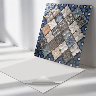 Wallfluent Vinyl Tegels - Mozaïek Tegelpatroon Vinyl Vloer Tegels - 30 cm x 30 cm - Grijs PVC Tegels - 9 stuks - Vierkant PVC Tegels - Texturen Plaktegels - Zelfklevende Vinyltegels - Plaktegels Keuken en Badkamer