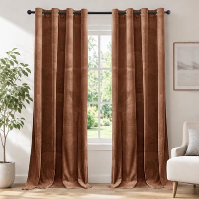 Fluwelen Gordijnen Kant En Klaar Set Van 2, 140x225cm, Gordijnen Verduisterend Met Ringen, Thermische Gordijn, Verduisteringsgordijn, Thermogordijnen Voor Slaapkamer Woonkamer, Bruin