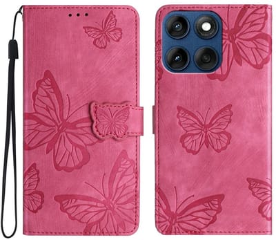 Coverup Hoesje - Geschikt voor Motorola Edge 60 / 60 Fusion Hoesje - Coverup Vlinders Book Case - Pink