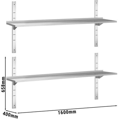 GGM Gastro Wandborde PREMIUM - 1600x400mm - mit 2 Etagen Zilver