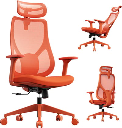 SENSE7 MOYO - Bureaustoel - Verstelbare hoogte - Gamingstoel - 3D-armsteunen - Verstelbare hoofdsteun - Ergonomische Kantelbare Rugleuning - Oranje