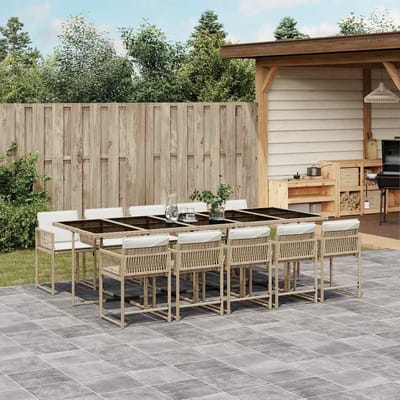 vidaXL - 11-delige - Tuinset - met - kussens - poly - rattan - beige