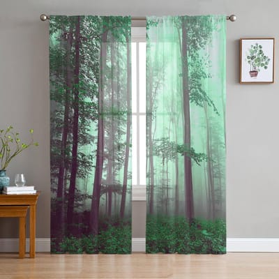 Jongenskamer Transparante Gordijnen Herfst Wilde Bomen Bos Keuken Studeerkamer Gordijnen Woonkamer Vakantie Decor Tule Gordijnen 135W x 114H(cm)