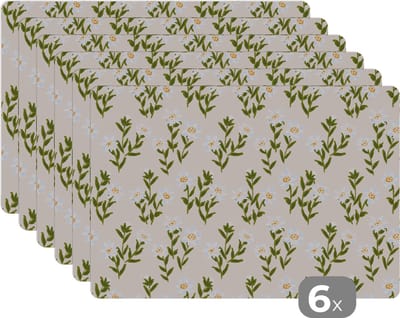 Placemat - Placemats kunststof - Edelweiss - Bloemen - Patroon - 45x30 cm - 6 stuks - Hittebestendig - Anti-Slip - Onderlegger - Afneembaar