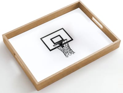 Dienblad hout 50x35 cm - Schootdienblad - Basketbalbord - Minimalistisch - Zwart - Borrelplank rechthoek - Plateau dienbladen