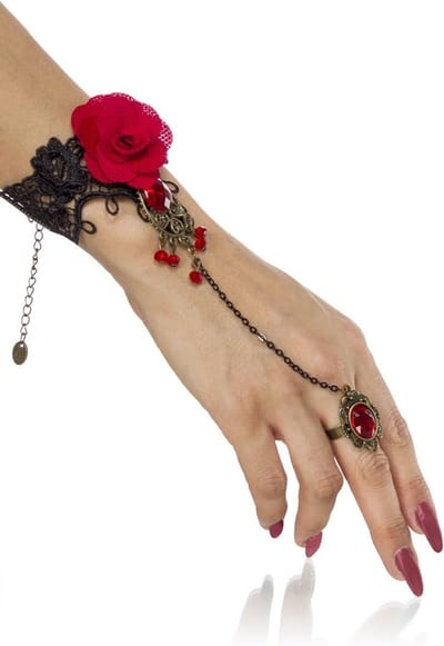 Dames Handsieraad - Uniek Accessoire - Feestelijke Gelegenheid - Stoffen Roos Decoratie - Zwart Rood