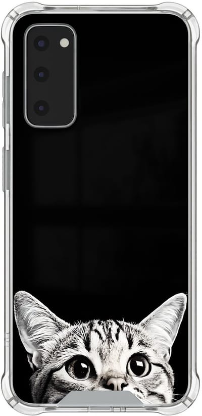 Shockproof hoesje geschikt voor Samsung Galaxy S20 FE - Kat kiekeboe - Schokbestendig - Verhoogde randen - TPU case - Extra Sterke Back Cover - Print - Transparant, Zwart