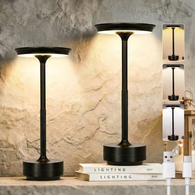 Rosnek Set van 2 Oplaadbare Tafellampen Buiten - Zwart - Draadloos & Dimbaar - USB-C - IP54 Waterdicht - Sfeervolle Tuinverlichting & Bedlampjes - 2 Stuks
