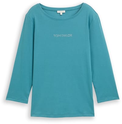 Tom Tailor - Slim fit shirt met lange mouwen en glitterlogo - Maat XXL - tropical teal