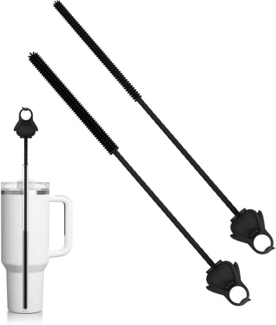 rietjesborstel, reinigingsborstel voor rietjes van 6 mm en 9 mm, compatibel met glas, metaal en kunststof rietjes (2 stuks, pinguïn, zwart)