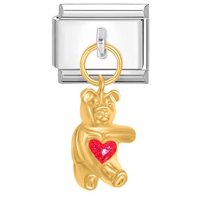 Quiges - Schakel - Bedel - 9mm - charms - Hanger - Teddybeer - Geschikt voor - armband - Schakelarmband - italy bedels armband
