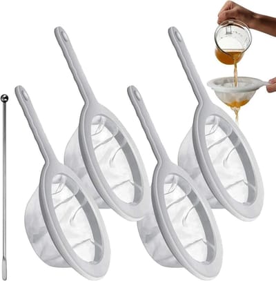 Set van 4 Fijne Zeefjes met Handvat voor Keuken - Herbruikbare Plastic Filters voor Sap, Melk en Koffie met Diverse Maasgrootten