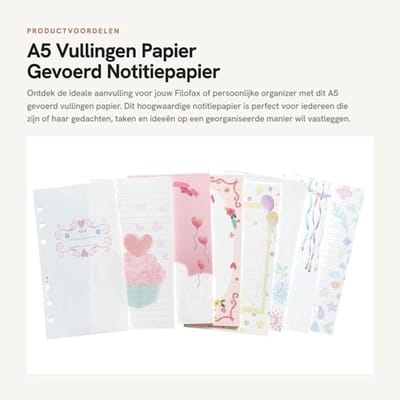 Vullingen Papier A5 - Gevoerd - 101 Vellen/202 Pagina's - 6 Gaten Geponst - Losbladig Ontwerp - Hoogwaardig Papier - Notitiepapier
