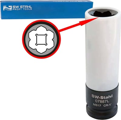 SW-Stahl 07887L wielmoerinzet voor Mercedes-Benz 17 mm slagvaste (1/2") lange versie