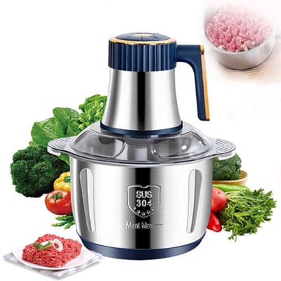 VHV - Elektrische hakmolen - Hakmolen - Vleesmolen - Keukenmachine - 5 Liter - RVS - 5 snelheden - Voor groenten, vlees en fruit - 500W - Blauw