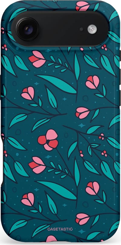 Casetastic hoesje geschikt voor Apple iPhone Air - MagSafe - Dubbellaagse bescherming - Blauwe Groene Bloemenpracht - Fashion Case - Petrol Donkergrijs