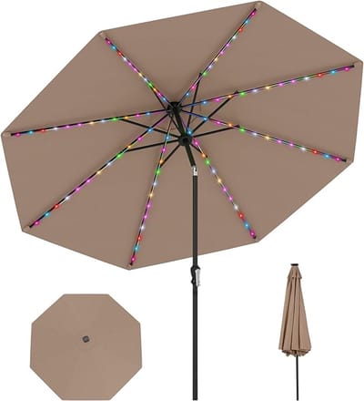 KOMFOTTEU Parasol 288 cm - met 96 ledlampen en 9 modi - stokparasol - aan beide 35° knikbaar - tuinparasol - voor tuin, strand, balkon