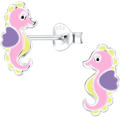 Joy|S - Zilveren zeepaardje oorbellen - 7 x 12 mm - roze lila