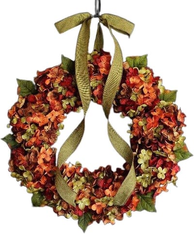 Dailygoods- Kunstmatige Krans Herfstdecoratie - Bloemengirlande - Thanksgiving Krans - Voordeur Decoratie - Strik - Hortensia Bloemen - Dekoratiekrans