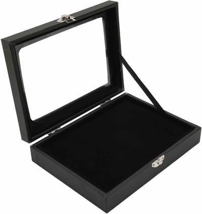 Zwart Schaduwdoos Frame voor het Weergeven van Pins, Medailles, Sieraden en Insignia Ribbons, Stofdicht Design met Gehard Glazen Deur, Perfect voor Verzamelingen en Cadeaus