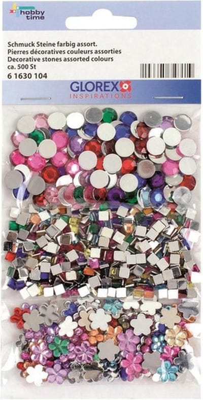 Glorex Plak - strass steentjes - 500x - gekleurd - rond, vierkant en bloem - plaksteentjes