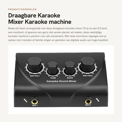 Dailygoods- Karaoke Mixer Draagbaar - 2 Microfooningangen - Digitale Audio - Echo Mixer - Geschikt voor Thuisbioscoop - Metalen Behuizing - Geluidsmixer
