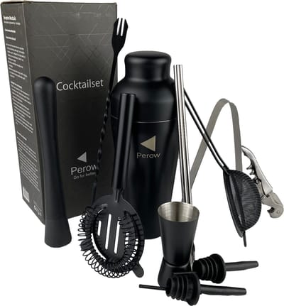 Perow - Cocktail Set - 12 Delig - Cocktail Shaker 600ml - Mat Zwart