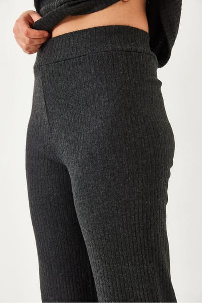 Geribbelde Textuur Crew Neck Trui en Broek Set
