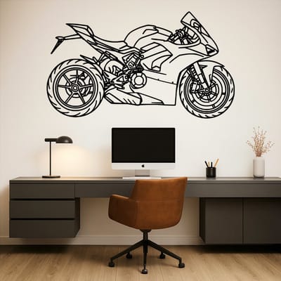 BR2Laser Ducati Panigale V4 – Wanddecoratie – Lasergesneden Hout – Motorkunst– 55 cm Breed
