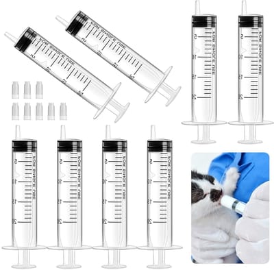 Set van 8 plastic spuiten van 20 ml met deksel, ideaal voor laboratoria, dierenvoeding en plantenirrigatie