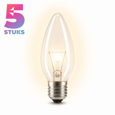 5x Kaarslamp Gloeilamp E27 - 25W - Warm Wit Licht (2700K) - 180 lm - 1 jaar - Dimbaar