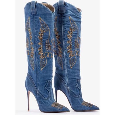 Europa En Amerika Dames Geborduurde Bedel Western Cowboylaarzen Dames Blauw Retro Casual Sexy Stijl Enkel Jeans Laarsjes 38 gray