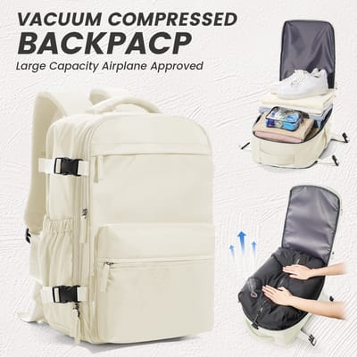 Vacuüm compressie handbagage rugtas - Beige - 20-35 liter - 40x20x25cm