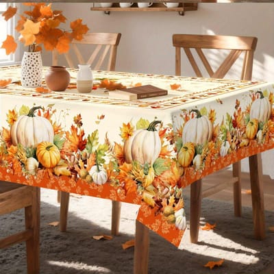 Pompoen Esdoornblad Rechthoekige Tafelkleed voor Tafeldecoratie Keuken Eetkamer Waterdicht Herbruikbaar Tafelkleed voor Tafels Eetkamer 90x140cm white