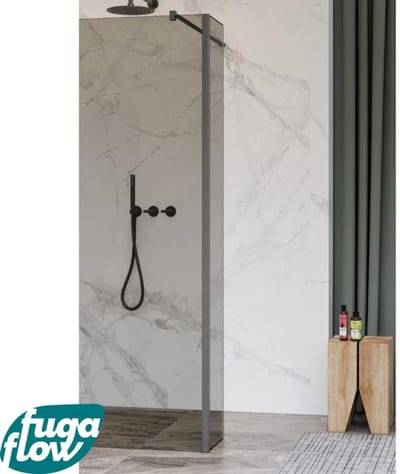 FugaFlow Eccelente Vetro zijwand - 40x200cm - rookglas - 8mm - met hoekprofiel - gunmetal -