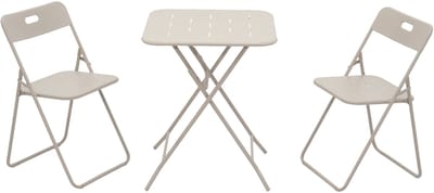DESMIU Bistroset 60 x 60 cm - Opvouwbare 3 Delige Tuinset Met 2 Stoelen En 1 Tafel - Voor Balkon, Tuin En Terras - Staal Beige