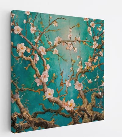 Saammp Canvas Schilderij - Bloesemtakken - Abstract - Natuur - 20x20 - Foto op canvas - Wanddecoratie - Muurdecoratie Woonkamer - Kantoor Decoratie