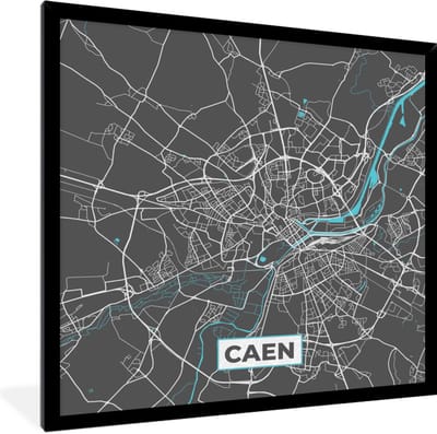 Fotolijst incl. Poster - Caen - Frankrijk - Plattegrond - Kaart - Stadskaart - 40x40 cm - Posterlijst