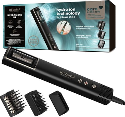 Revamp 3-in-1 Airstyler HydroShine Multistyler - Hetelucht - Hydro-ion-technologie voor meer Vocht en Glans - Inclusief Haardrogeropzetstukken - Compact Design - Luxe Opbergtas - DR-2750 - Zwart