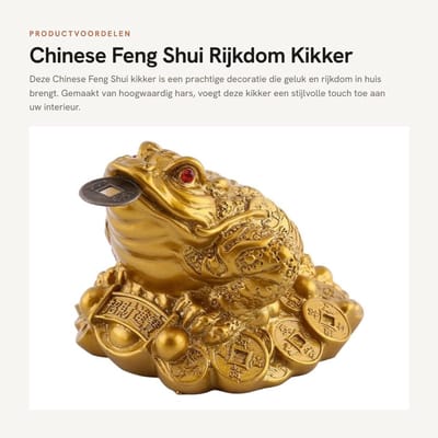 Dailygoods- Gelukskikker Hars - Feng Shui Decoratie - Rijkdom Kikker - Geld Kikker - Gouden Kikker - 6,5 x 6 x 5 cm