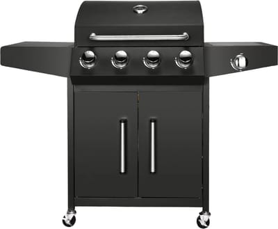 BBQ 5 in 1 - Barbecue op gas - Zwart - Thermostaat - Olievanger accessoires - Gasgrill met zijbrander