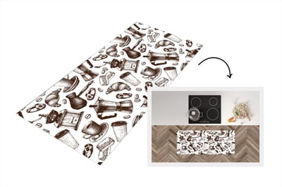 Keukenloper - Loper keuken - Koffie - Croissant - Patroon - 120x50 cm - Keukenloper vinyl