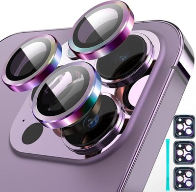 Allecta - Camera Lens Protector Set voor iPhone 14 Pro/14 Pro Max - HD Krasbestendige 360 ° Lensbeschermers - Aluminium Ring - Gehard Glas - 3 Stuks
