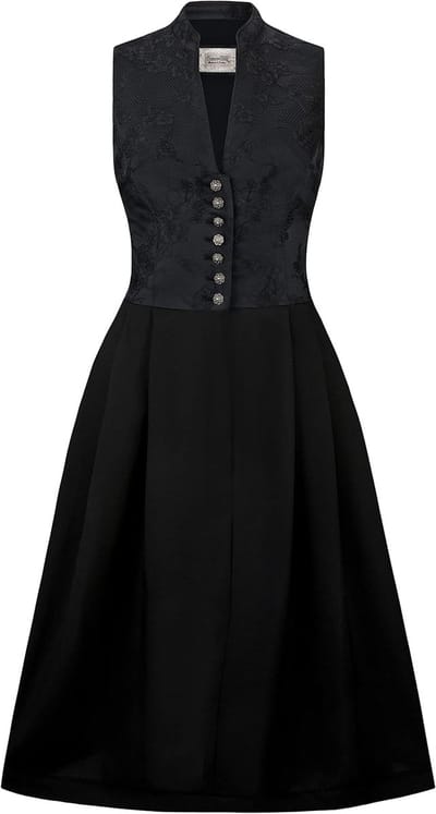 Dirndl Jurk - Traditionele Kleding - Oktoberfeest - Jacquard L lijfje - Midi Lengte - Zwart
