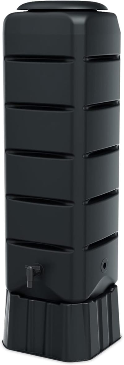 TIM® Waterton - Regenton - Watertank - 130 x 37 cm met Voet - met Kraan en Veiligheidsgordel - 120 L - Grijs - 37cm x 37cm x 130cm