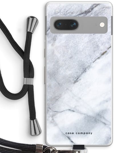 Case Company® - Hoesje met koord geschikt voor Google Pixel 7 hoesje met Koord - Witte marmer - Telefoonhoesje met Zwart Koord - Bescherming aan alle Kanten en Over de Schermrand