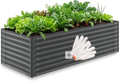 tectake® Verhoogde Plantenbak Blomma - Bloembakken voor buiten Rechthoekig - Inclusief Werkhandschoenen - Verzinkt Staal - Stabiel en Weerbestendig - 200 x 80 x 62 cm - Tuinbed voor Kruiden, Groenten en Bloemen - Antraciet