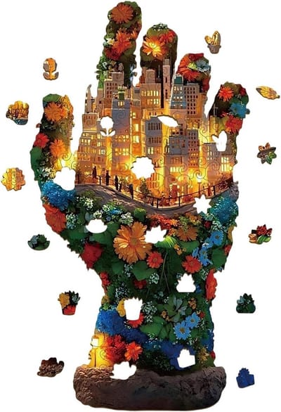 Houten Puzzels - Houten Speelgoed - Mentale Ontspanning - Decoratieve Kunst - 19 x 14 cm - Natuurlijk Hout