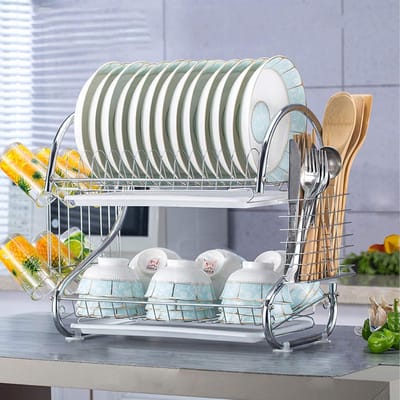 Afwasdroogrek - Afdruiprek Keuken - Keuken Organiseren - Dubbellaags Ontwerp - 53 x 26 x 38 cm - Zilver